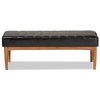 Baxton Studio Daymond Mid-Century Modern Dark Brown Faux Leather and Walnut Brown Finished Wood Dining Bench 186-11351-Zoro